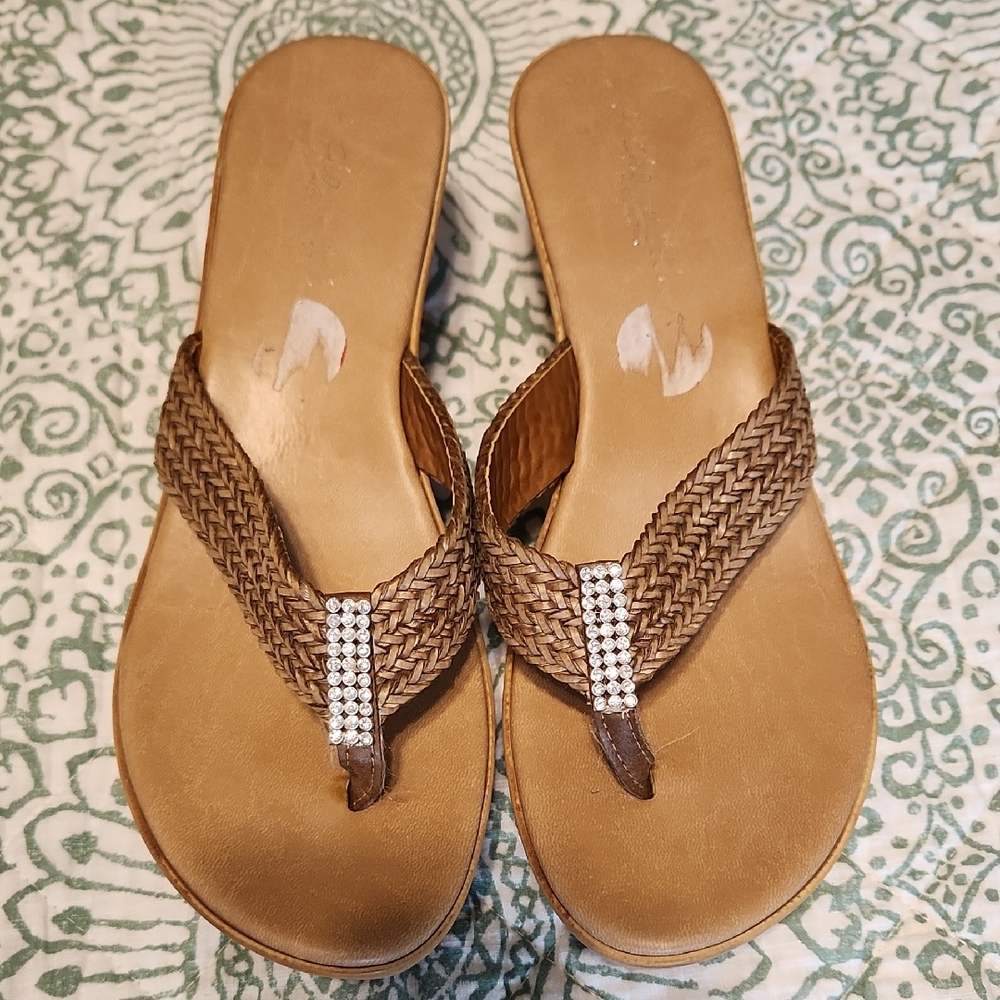 A. Giannetti Brown Braided Sandals with Rhinestone Detail